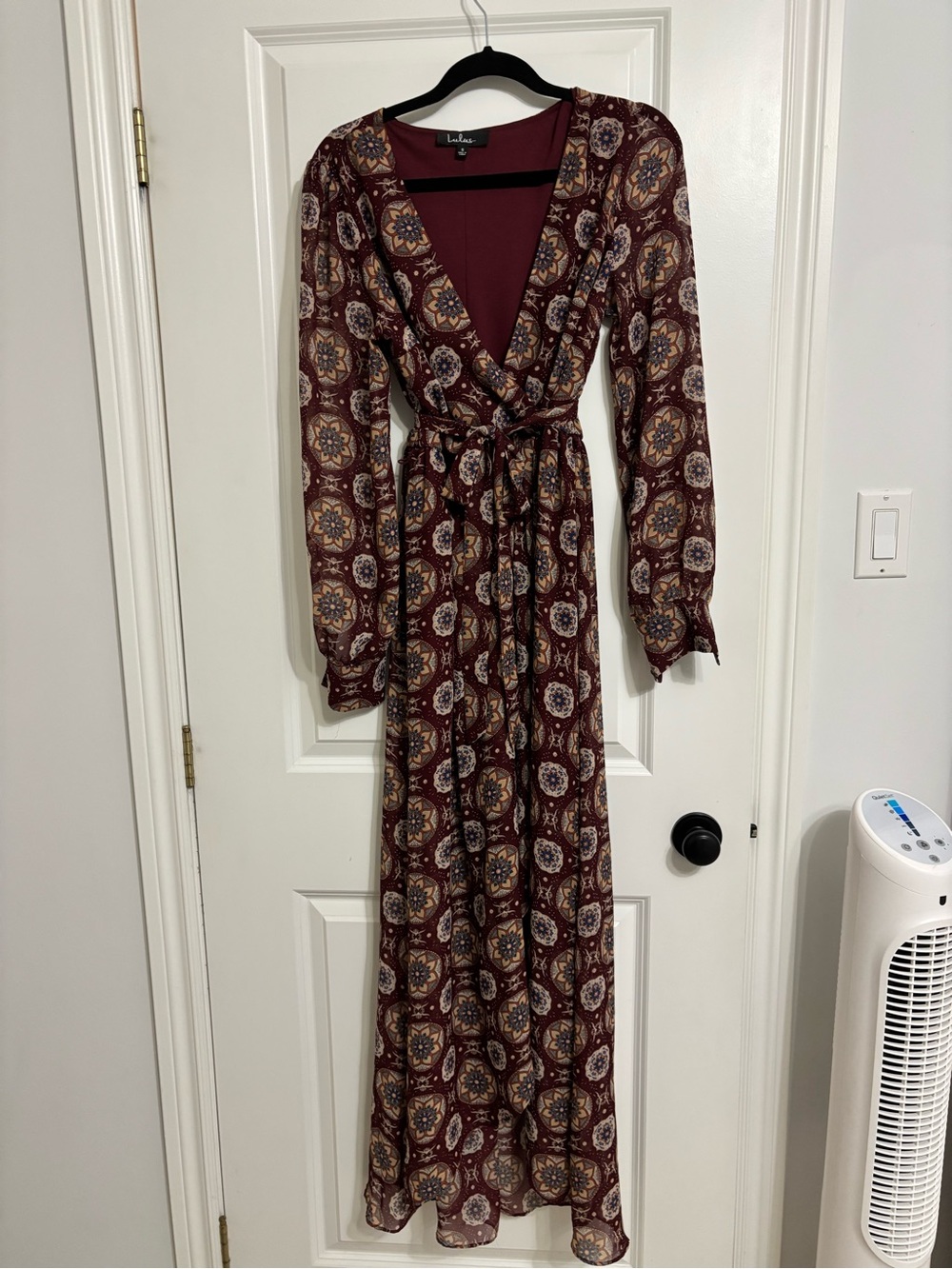 Lulu's Burgundy Medallion Wrap Maxi Dress